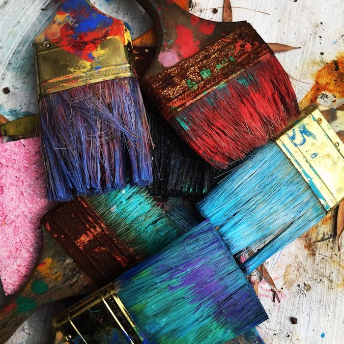 Paintbrushes used in community workshops